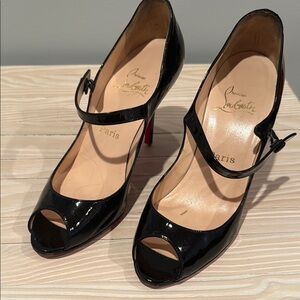 Christian Louboutin Black Peep Toe Mary Jane Heels heel caps need to be replaced